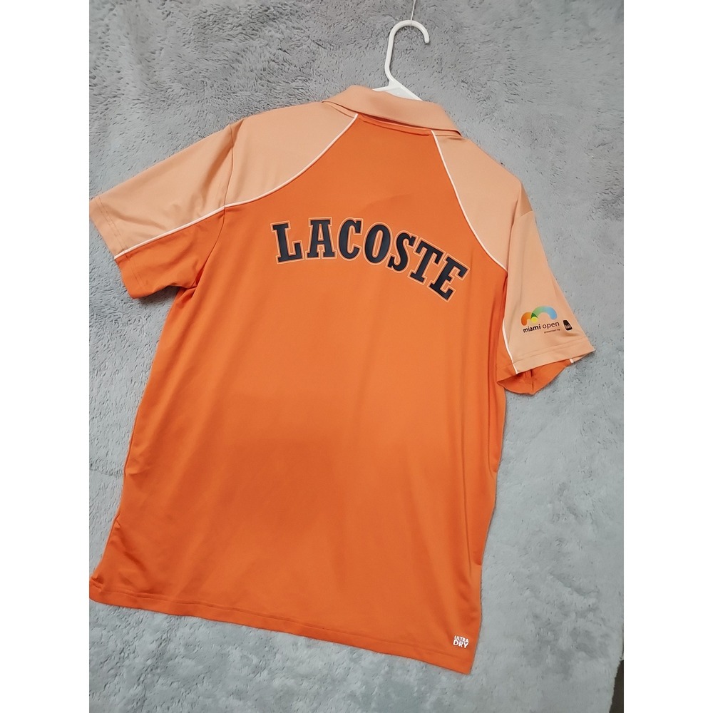 Lacoste Sport Polo Shirt Men Large Miami Open Regular Fit Orange Spellout Tennis